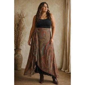 Vtg Lauren Ralph Lauren Silk Paisley Bohemian Midi Skirt Chiffon Size 20W Velvet